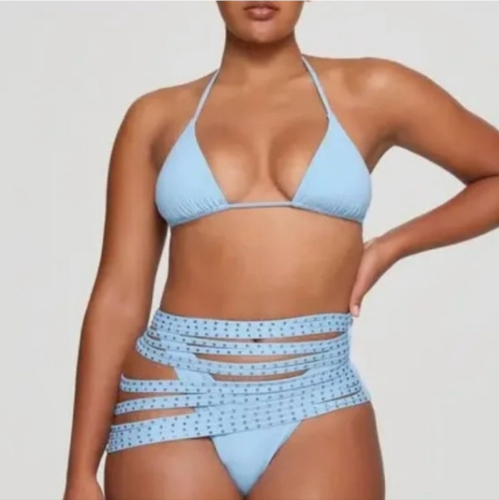 SKIMS Iris Blue Rhinestone Swim Strappy Skirt